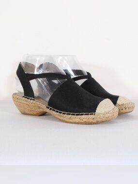 Rialto Black Espadrille Slingback Wedges with Natural Toe Cap NWOT